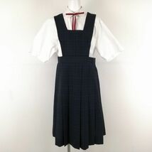 1円 ジャンパースカート 紐タイ ウエスト74 夏物 女子 学生服 中学 高校 制服 中古 ランクC EY2040_画像1