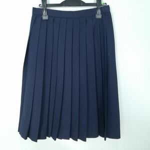 1円 スクールスカート 冬物 w66-丈65 紺 中学 高校 ヒロミチナカノ プリーツ 学生服 制服 女子 中古 IN0344