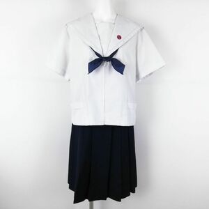 1円 セーラー服 スカート 上下3点セット 大きいサイズ 特大 トンボ 夏物 白1本線 女子 学生服 長崎大村高校 白 中古 ランクC EY1973