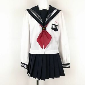 1円 セーラー服 マイクロミニスカート スカーフ 上下3点セット 大きいサイズ 中間服 白3本線 女子 宮崎東中学 白 中古 ランクC EY2149