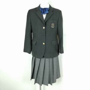 1円 ブレザー チェックスカート 上下4点セット 指定 冬物 女子 学生服 明治大学付属中野八王子高校 グレー 制服 中古 ランクC EY2310