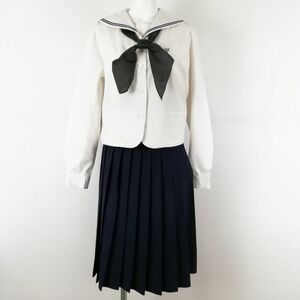 1円 セーラー服 スカート 上下3点セット 大きいサイズ カンコー 中間服 青2本線 女子 学生服 佐賀唐津東中学 白 中古 ランクC EY1794