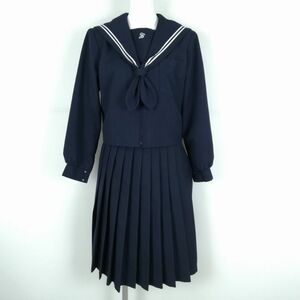 1円 セーラー服 スカート 上下2点セット 冬物 白2本線 女子 学生服 大分坂ノ市中学 紺 制服 中古 ランクC EY2405