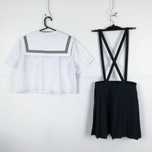 1円 セーラー服 ミニスカート スカーフ 上下3点セット 大きいサイズ 特大 夏物 緑3本線 女子 学生服 大分三重中学 白 中古 ランクC EY2401_画像2