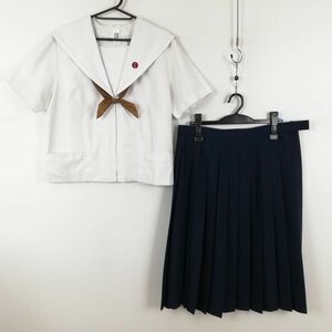 1円 セーラー服 スカート スカーフ 上下3点セット 大きいサイズ 特大 夏物 白1本線 女子 学生服 長崎大村高校 白 制服 中古 ランクC EY2473