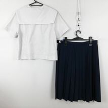 1円 セーラー服 スカート スカーフ 上下3点セット 大きいサイズ 特大 夏物 白1本線 女子 学生服 長崎大村高校 白 制服 中古 ランクC EY2473_画像2