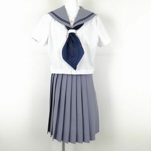 1円 セーラー服 スカート スカーフ 上下3点セット 指定 165A 大きいサイズ トンボ 夏物 青2本線 長崎桜が原中学 白 中古 ランクC EY2513