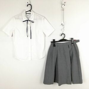 1円 ブラウス スカート 紐タイ 上下3点セット M 夏物 女子 学生服 中学 高校 白 制服 中古 ランクC NA5050