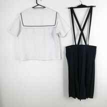 1円 セーラー服 スカート 上下2点セット 大きいサイズ 特大 夏物 青2本線 女子 学生服 長崎西大村中学 白 制服 中古 ランクC EY2737_画像2