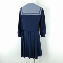 1円 セーラー服 スカート ネクタイ 上下3点セット 冬物 青2本線 女子 学生服 長崎桜が原中学 花紺 制服 中古 ランクC EY2754_画像2