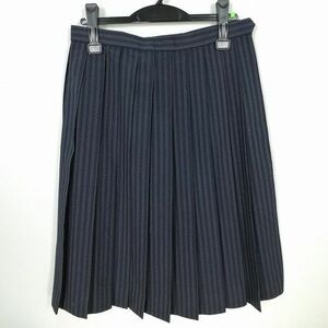 1円 スクールスカート 夏物 w66-丈62 ストライプ 中学 高校 プリーツ 学生服 制服 女子 中古 IN1502