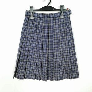 1円 スクールスカート 冬物 w58-丈52 チェック 福岡新津中学 プリーツ 学生服 制服 女子 中古 IN1783