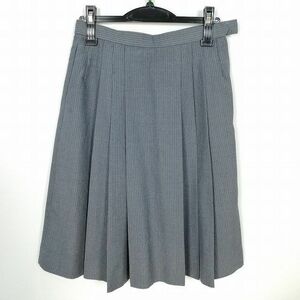 1円 スクールスカート 夏物 w66-丈60 ストライプ 中学 高校 プリーツ 学生服 制服 女子 中古 IN1503