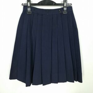 1円 スクールスカート 冬物 w69-丈51 紺 中学 高校 プリーツ 学生服 制服 女子 中古 IN1474