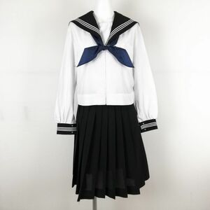 1円 セーラー服 スカート スカーフ 上下3点セット 大きいサイズ 中間服 白3本線 女子 学生服 静岡長岡中学 白 制服 中古 ランクC EY2826