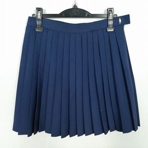 1円 スクールスカート 大きいサイズ 冬物 w72-丈46 花紺 中学 高校 プリーツ 学生服 制服 女子 中古 IN1572