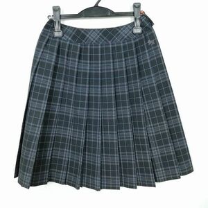 1円 スクールスカート 夏物 w60-丈56 チェック 中学 高校 プリーツ 学生服 制服 女子 中古 IN1978