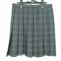 1円 スクールスカート 大きいサイズ 冬物 w80-丈56 チェック 中学 高校 プリーツ 学生服 制服 女子 中古 IN2047_画像1