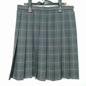 1円 スクールスカート 大きいサイズ 冬物 w80-丈56 チェック 中学 高校 プリーツ 学生服 制服 女子 中古 IN2047