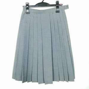 1円 スクールスカート 夏物 w63-丈63 グレー 中学 高校 プリーツ 学生服 制服 女子 中古 IN1934