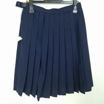 1円 スクールスカート 冬物 w69-丈59 紺 神奈川日本大学高校 プリーツ 学生服 制服 女子 中古 IN1728_画像2