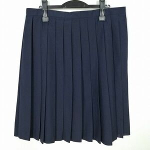 1円 スクールスカート 大きいサイズ 夏物 w80-丈62 紺 中学 高校 プリーツ 学生服 制服 女子 中古 IN2164