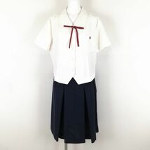 1円 ブラウス スカート 紐タイ 上下3点セット 指定 BL 大きいサイズ 特大 トンボ 夏物 女子 学生服 兵庫琴丘高校 白 中古 ランクC EY3674_画像1