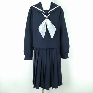 1円 セーラー服 スカート スカーフ 上下3点セット 185A 大きいサイズ 特大 カンコー 冬物 白1本線 兵庫書写中学 紺 中古 ランクC EY3720