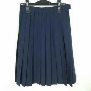 1円 スクールスカート 夏物 w63-丈59 紺 中学 高校 プリーツ 学生服 制服 女子 中古 IN1700