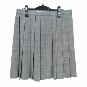 1円 スクールスカート 大きいサイズ 夏物 w80-丈54 チェック 中学 高校 プリーツ 学生服 制服 女子 中古 IN2131