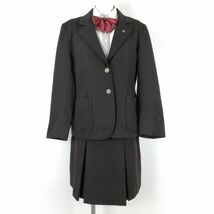 1円 ブレザー スカート リボン 上下4点セット 指定 冬物 女子 学生服 東京八王子東高校 茶 制服 中古 ランクB EY4042_画像1