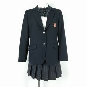 1円 ブレザー マイクロミニスカート リボン 上下4点セット 冬物 女子 学生服 バンタンデザイン研究所高等部 紺 制服 中古 ランクC EY4017