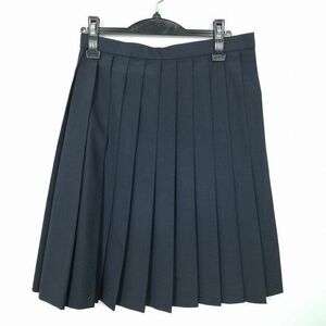 1円 スクールスカート 夏物 w66-丈59 ストライプ 中学 高校 プリーツ 学生服 制服 女子 中古 IN1977