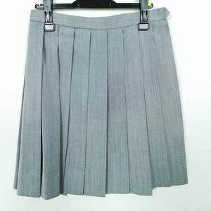 1円 スクールスカート 夏物 w69-丈53 グレー 中学 高校 プリーツ 学生服 制服 女子 中古 IN1935