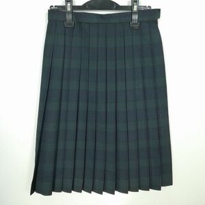 1円 スクールスカート 冬物 w66-丈62 チェック 長崎日本大学高校 プリーツ 学生服 制服 女子 中古 IN2323