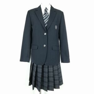 1円 ブレザー チェックスカート ネクタイ 上下4点セット LL 大きいサイズ トンボ 冬物 女子 学生服 埼玉幸手桜高校 紺 中古 ランクC EY4278