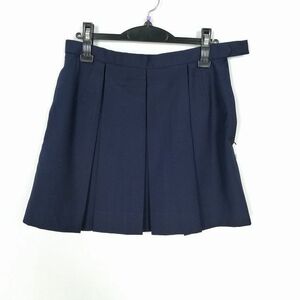 1円 スクールスカート 大きいサイズ 夏物 w75-丈42 紺 中学 高校 ミニ丈 プリーツ 学生服 制服 女子 中古 IN2378