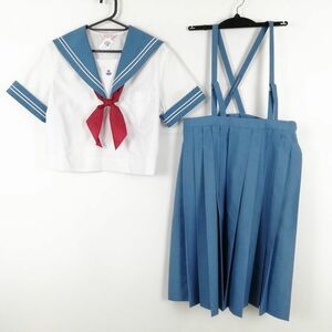 1円 セーラー服 スカート スカーフ 上下3点セット 大きいサイズ 夏物 白2本線 女子 学生服 熊本鹿南中学 白 制服 中古 ランクC EY3974