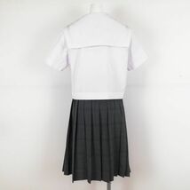 1円 セーラー服 チェックスカート スカーフ 上下3点セット 夏物 白3本線 女子 学生服 佐賀鳥栖西中学 白 制服 中古 ランクC EY4191_画像2