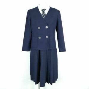 1円 イートン ジャンパースカート ネクタイ 上下4点セット 冬物 女子 学生服 中学 高校 紺 制服 中古 ランクC EY3897