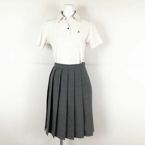 1円 ポロシャツ チェックスカート 上下2点セット M カンコー 夏物 女子 学生服 中学 高校 白 制服 中古 ランクB EY4347