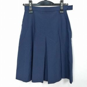 1円 スクールスカート 夏物 w60-丈54 紺 中学 高校 プリーツ 学生服 制服 女子 中古 HK1253