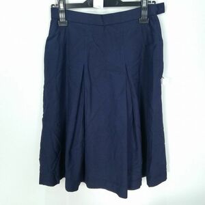 1円 スクールスカート 冬物 w66-丈58 紺 中学 高校 プリーツ 学生服 制服 女子 中古 HK1217