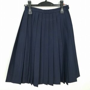 1円 スクールスカート 冬物 w62-丈60 紺 中学 高校 プリーツ 学生服 制服 女子 中古 IN2539