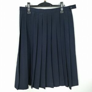 1円 スクールスカート 大きいサイズ 夏物 w80-丈69 紺 中学 高校 プリーツ 学生服 制服 女子 中古 IN2482