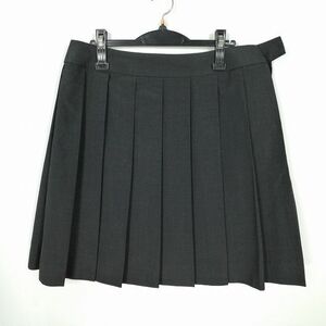 1円 スクールスカート 大きいサイズ 夏物 w80-丈53 グレー 中学 高校 プリーツ 学生服 制服 女子 中古 IN2603