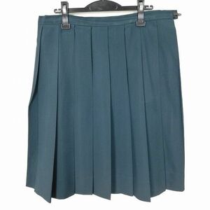 1円 スクールスカート 大きいサイズ 夏物 w80-丈60 緑 中学 高校 プリーツ 学生服 制服 女子 中古 IN2768