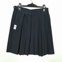 1円 スクールスカート 夏物 w69-丈53 紺 中学 高校 プリーツ 学生服 制服 女子 中古 IN2590_画像2