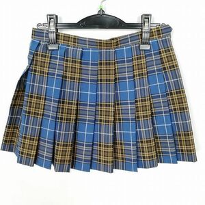 1円 スクールスカート 夏物 w66-丈35 チェック 岡山学芸館高校 マイクロミニ プリーツ 学生服 制服 女子 中古 IN3032