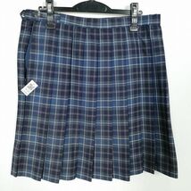 1円 スクールスカート 大きいサイズ 冬物 w80-丈53 チェック 中学 高校 プリーツ 学生服 制服 女子 中古 IN3000_画像2